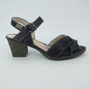 Maia Womens Ankle Strap Sandals Black‎ Block Heels Peep Toe Buckle EUR 38